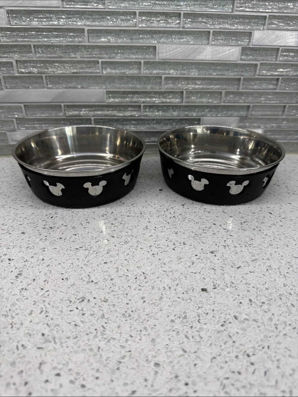 Disney Stainless Steel Pet Bowl Pair with Black Mickey Motif
